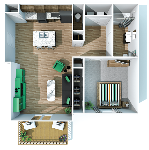 Floor plan for 1 bed, 1 bath, 681 sqft